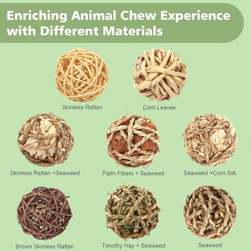 1pc Bunny Chew Grass Balls, Rolling Chew Toys for Small Animals, Natural Chew Grass Toys and Bunny Treats for Rabbits, Guinea Pigs, Hamsters, Mice Teeth Grinding(Random)