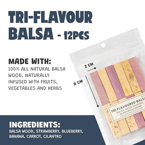 Chews, 100% All Natural Flavoured Balsa Wood for Rabbit Hamster Guinea Pig Chinchilla Pet Rat Mice Gerbil Bird, Healthy Enrichment Boredom Buster Molar Chew Toy 12pcs