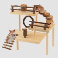 Hamster Climbing Toys 3-Tier Extra Large Hamster Playground Natural Wooden Small Animal Platform Toys Hamster Exercise Activity Climbing Platform with Bridge for Gift