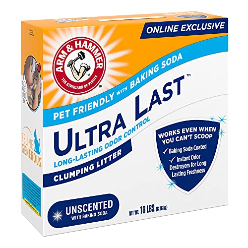 ARM & Hammer Ultra Last Clumping Cat Litter, Unscented, MultiCat, 18 Lbs | Clumping Formula, 99% Dust Free, Pet Friendly, Baking Soda Odor Control - size: 18 lbs (Pack of 1)