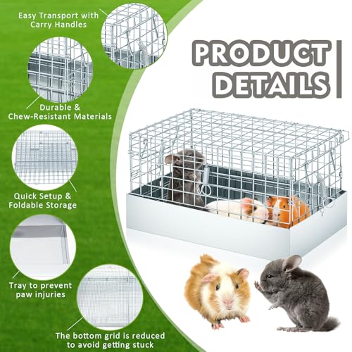 DoubleFill 14x8x8 Inch 1 Hole Folding Guinea Pig Carrier Chinchilla Cage with Tray & Handle, Metal Small Animal Travel Portable Transport Habitat & Temporary Housing for Rabbit Chick Bird Hamster Pet