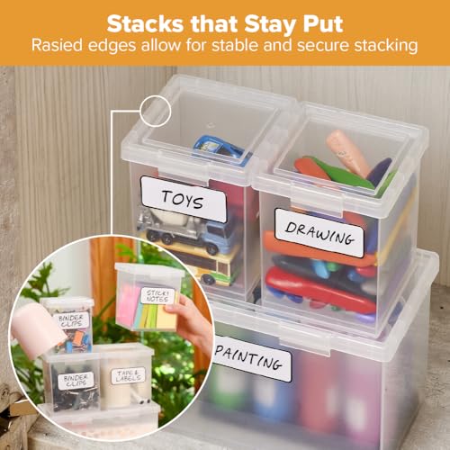 Bostitch Konnect Storage Containers with Lids, Clear Plastic Box, Stackable for Crafts, Home, and Office Organization, Labels, 3-Piece (1 4 Qt Box, 2 1.5 Qt boxes)