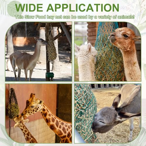 Slow Feeder Hay Net, 40" Length 2" Holes Strong Load-Bearing, Nylon Slow Feed Bag Hay Feeder, (Black/Green, 2 Pcs), Intended for Horses/Goats/Trailer/Stall - color: Black/Green