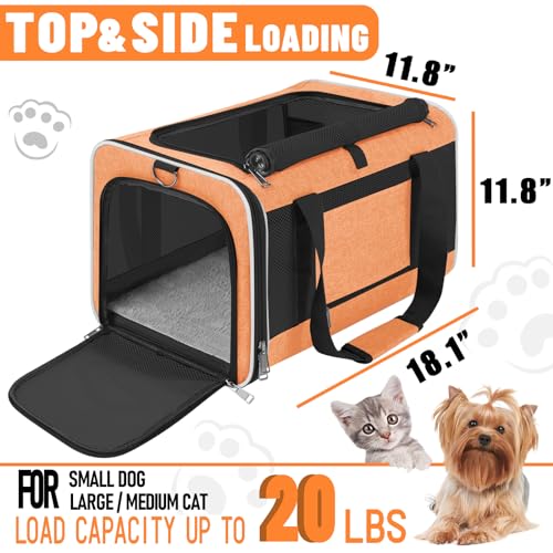 GAPZER Large Cat Carrier Soft, Collapsible Travel Pet Carry Bag, Small Dogs | Large Kitty Cat 20 lbs Maine Coon, Top Load Transport Small Puppy Dog Kennel, Yorkie Little Dog 10lbs, Sturdy Fabric Orange - color: Orange