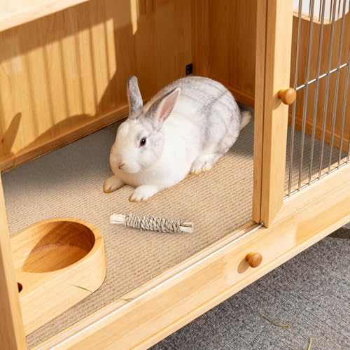Rabbit Scratch Pad 3.28FT Self Adhesive Cuttable Rabbit Scratching Pad with Seagrass Sweet Bamboo Stick Biting Toys and Sticky Dot Stickers, Claws and Teeth Care Animal Scratching Mats for Pet Cages