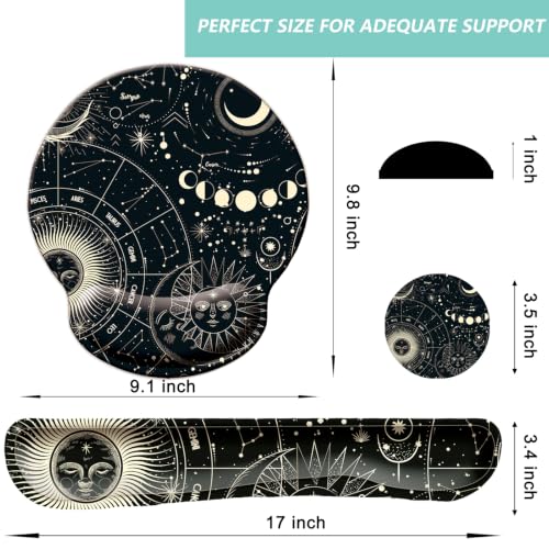 Keyboard Wrist Rest Pad Mouse Pad with Wrist Support Set of 3, Mousepad with Non-Slip Rubber Base, Ergonomic Memory Foam Mouse Wrist Cushion Support for Home Office Laptop Computer, Moon Phase - color: Moon Phase