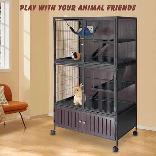 5-Tier Large Metal Small Animal Cage for Ferret, Chinchilla, Guinea Pig, or Rat – Multi-Level Habitat with Wheels, Lockable Doors, Removable Ramps & Trays, Hammock – Rolling Critter Nation