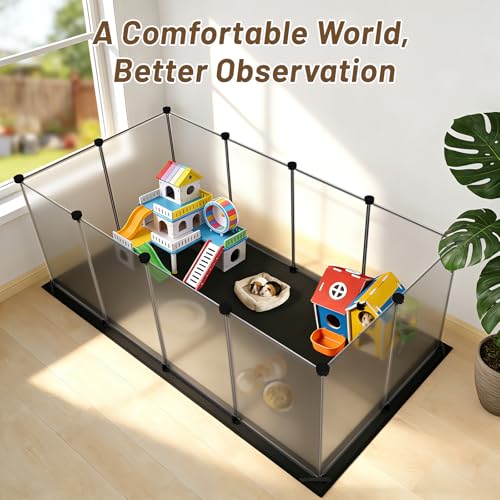 Tresbro Guinea Pig Cage with Waterproof Mat & 12 Transparent Panels, Bunny Enclosure and Indoor Guinea Pig Playpen 48''L x 24''W x 16''H, Small Animal Playpen for Hamster, Hedgehog, Kitten, Rabbit - size: 12 Panels with flat mat
