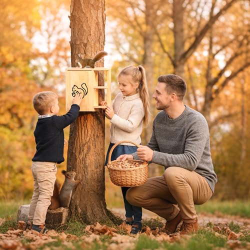 Widened Large Wooden Squirrel House Outdoor | External Platform & Porch, Squirrel Nesting Box, Squirrel Boxes for Outside, Chipmunk Houses, Easy Assembly - size: Large