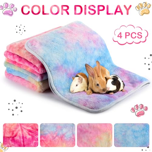 Reginary 4 Pcs Waterproof Guinea Pig Blankets Washable Small Animal Fleece Bedding Absorbent Guinea Pig Cage Liners Reusable Training Pee Pad Pet Sleep Mat for Hamster(Tie Dye Pattern,12 x 12 Inch) - size: 12 x 12 Inch