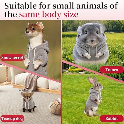 Ferret Clothes and Leash Set, Warm Hoodie Sweater with Harness and Leash for Outdoor Walking, Cozy Wear for Ferrets, Chinchillas, Small Pets, Adjustable Small Pet Outfits (Grey) - color: Grey