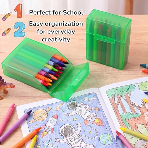 Clabby 4 Pcs Clear Plastic Crayon Boxes Hold 24 Count, Green | Organizer Box, Case, Colorful, Portable Storage Holder with Snap Lid, for Boys Girls Kids School Classroom Home Art Supply - color: Green