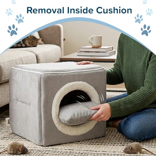 Cat House - Indoor Bed with Removable Foam Cushion - Cat Cave for Puppies, Rabbits, Guinea Pigs, Hedgehogs, and Other Small Animals by PETMAKER (Gray) - color: Gray