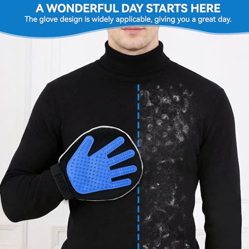Pet Hair Removal Glove for Dogs & Cats, 2-in-1 Dual-Sided Electrostatic Pet Hair Remover with Silicone Grooming Brush, Reusable for Furniture, Clothes, Couch, Carpet & Car Seat - color: Silver Blue
