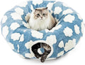 Cat Tunnel Bed with Washable Cushion for Indoor Cat, Donut Cave Tube Toys for Kitten Puppy Rabbit, Blue - color: Blue