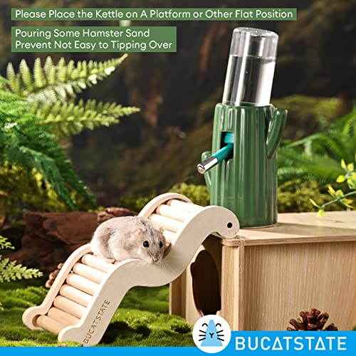 BUCATSTATE Cactus Ceramic Leakproof Hamster Water Bottle Gerbils Water Bottles with Holder Water Feeder for Small Animals (Green)