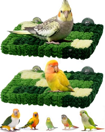 2Pcs Warm Coral Fleece Bird Perch, Gentle for Sensitive Feet | Hanging Flat Resting Platform with Sturdy Frame, Secure Foot Grip, Spacious Soft Perch for 1-2 Birds, Budgies & Cockatiels - size: 2Pcs