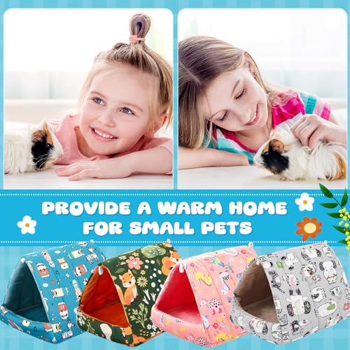 Cinnvoice 4 Pcs Guinea Pig Hideout, Guinea Pig Bed Tunnel, Rabbit Washable Small House Cage Accessories for Bunny Hedgehog Mouse Chinchillas Hamsters Ferrets Bearded Dragons Rats(Wonder Tale,9.8 in) - size: 9.8 in, style: Wonder Tale