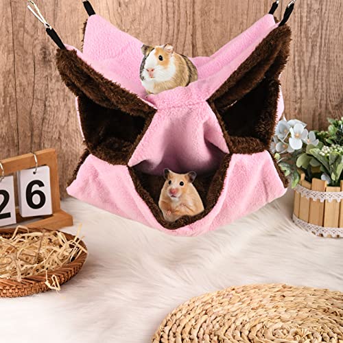 3 Tier Ferret Rat Hammock,Guinea Pig Cage Accessories,11.8x11.8 Inches,Pet Cage Hanging Bunkbed Hammock for Small Animals,Guinea Pig,Ferret,Kitten,Squirrel,Chinchilla,Rat,Parrot - color: pink