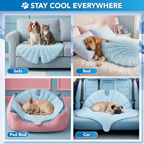 PetAmi Dog Cooling Mat, Ginkgo Leaf Shape, Pet Pad with Cooling Nylon & Soft Fleece, Q-Max > 0.4 Reversible All Season Blanket for Dogs & Cats, Small 35x40 in, Light Blue - color: Baby Blue, size: Small