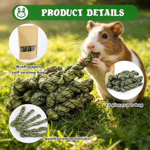 Rabbit Timothy Hay Toy for Bunny Small Animal Treats Natural Grass Stick Chew Toys Snacks Molar Teeth Grinding for Guinea Pigs Chinchillas Hamsters (12pcs)