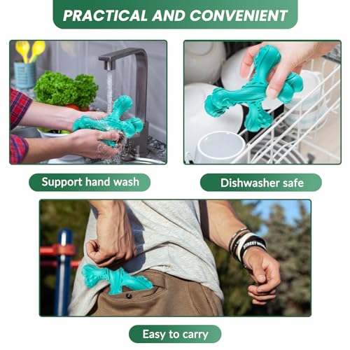 Dog Chew Toys for Aggressive Chewers Large Breed,Indestructible Bones Toy，Durable Cleaning Toothbrush Natural Rubber Dog Toys… (Blue) - color: Blue