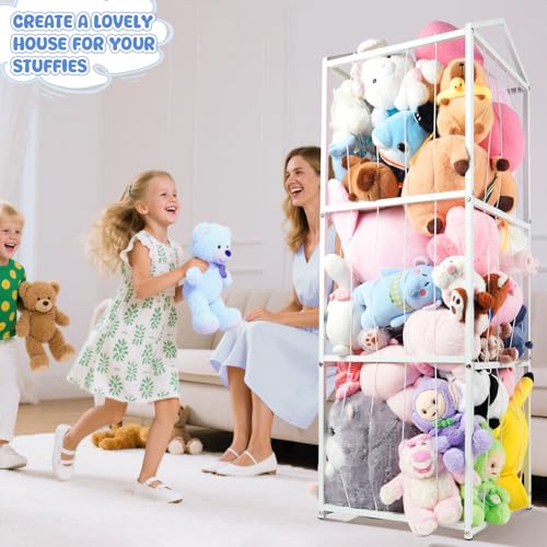NomNest Stuffed Animal Storage Zoo, Large Metal Plushies Organizer, Heavy Duty Metal Teddy Bear Toy Holder for Kids' Bedroom & Playroom & Nursery (Non-Wheeled, White) - color: Pure white