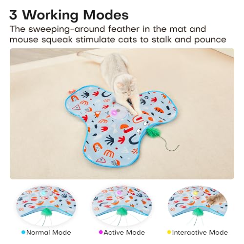 Potaroma Hide and Seek Interactive Cat Toys | Moving Concealed Wand Feather, Automatic Chargeable Indoor Kitten Exercise Kicker, Mouse Squeaky, Floral Cover - color: Floral Cover