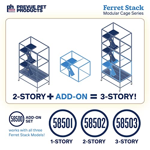 Prevue Pet Products Ferret Stack Two Story Ferret Home - Portable Stand, Escape Proof Lock, Includes Hammock & Ramps, Expandable Two Story Cage Stacking System with Wheels - Black