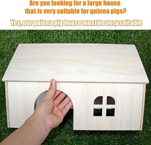 15x9x10in Wooden Guinea Pig Hideout Habitats with Windows & Doors | Large Size, Perfect for Guinea Pigs Rabbits Chinchillas Hamster and Other Small Animals