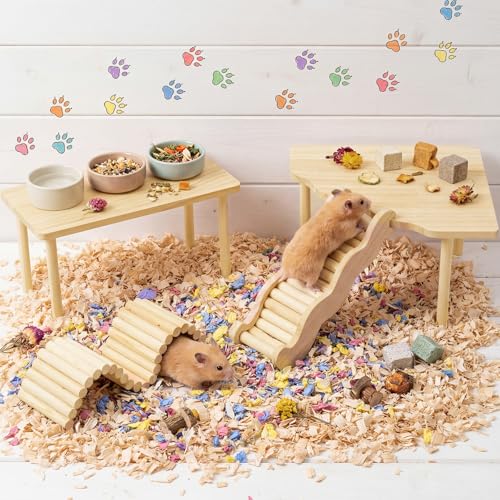 BreezeHug 4 Pcs Hamster Cage Accessories Hamster Platform Hideout Wooden Tunnel Ladder Playhouse Game Climbing Toy with Platform for Pets Dwarf Syrian Mice Degus Gerbils Squirrel(Climber) - style: Climber