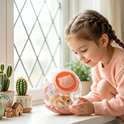 Hamster Exercise Ball, 7 Inch Running Wheel for Dwarf Hamsters to Reduce Boredom and Increase Activity-Pink