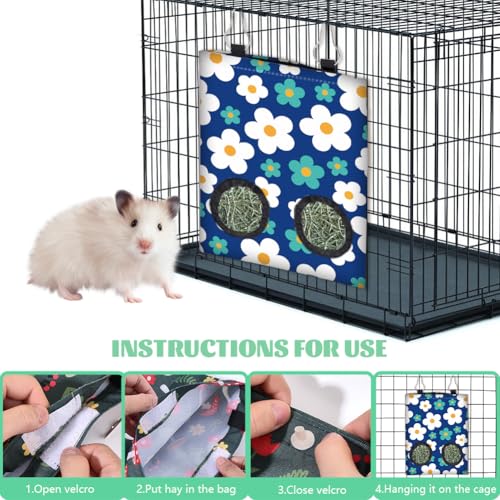 2Pcs 2 Styles Rabbit Hay Bag Feeder for Guinea Pigs Chinchillas 11.6 x 9.1 Inch Hanging Hay Holder with 2 Holes Flowers Leaves Cloth Washable Small Animal Feeding Storage Cage Accessories - color: Flower