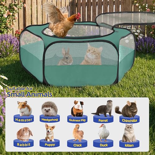 Small Animal Playpen with Mesh Cover & Waterproof Bottom Cat Tent Chicken Brooder Rabbit Guinea Pig Cage Playpen for Small Animals Indoor Outdoor Use - color: Deep Green