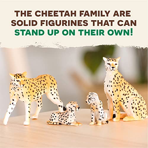 Terra by Battat Cheetah Family Animal Figurines, 4-Piece Toy Set, Animals | 4 plastic cheetah toys with 2 adults and 2 cubs; realistic zoo safari animal figures for play, collecting, and; 3+ Years - style: Cheetah Family
