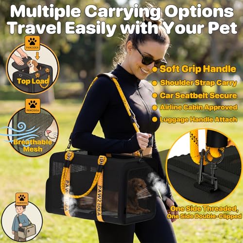 PAWZIDEA Expandable Pet Carrier for Small Cats & Dogs, TSA Airline Approved | 18"×11"×11" Soft-Sided Small Dog Travel Bag, Collapsible Top-Load Cat Carrier for 2 Cats Under Seat, Puppy Car Seat Up 15lbs - color: Black Warrior, size: 18.0"L x 11.0"W x 11.0
