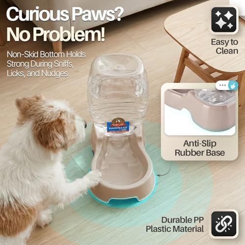 Flexzion Gravity Pet Water Dispenser for Cats & Small Dogs, 1/4 Gal Beige | Automatic Cat and Dog Waterer with 900 Ml Reservoir, Non-Skid Feet, Recessed Carry Handle, and Easy-Clean Pp Bowl - color: Beige, size: 1.5 L