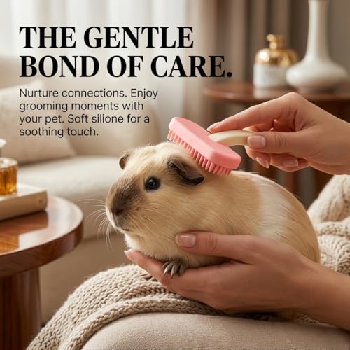 Guinea Pig Brush Soft Silicone Grooming Comb for Small Animals Rabbit De-shedding Tool for Bunnies Chinchillas Gentle Massage Hair Remover (Pink)