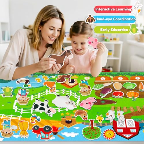Farm Animals Felt Story Board Set, 3.5Ft 38Pcs Interactive Storytelling Busy Board Toys for 2 Year Old Boy Girl, Animal Farm Barnyard Preschool Learning Activities Toddler Toys for Ages 2-4 Gifts