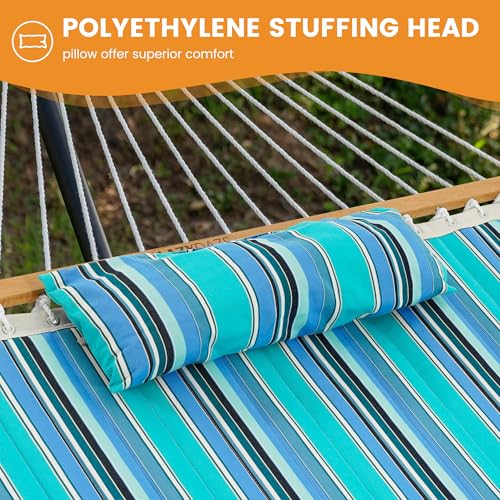 Lazy Daze 12 FT Sunbrella Quilted Hammock, Non-Fading Double Hammock | 2 Person Hammock with Pillow, Straps, Carabiners , All Weather Fade Resistant for Outside, Dolce Oasis - color: Dolce Oasis