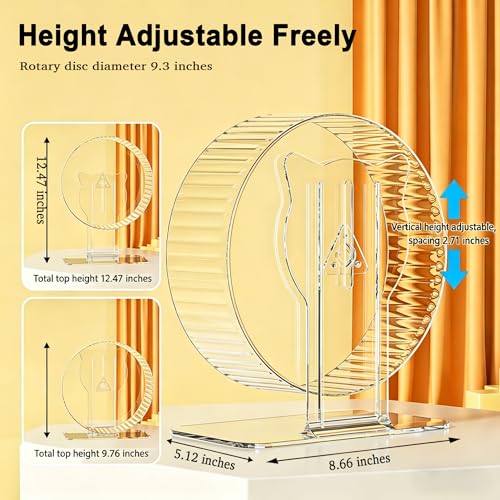 Silent Hamster Wheel 9.3 Inch, Quiet Spinner Running Wheel with Adjustable Stand & Non-Slip Track – Ideal Small Animal Cage Accessories for Hamsters Gerbils Dwarf Syrian Mice - color: (5A Premium Edition）Hamster Wheel+Pink Comb + Bowl