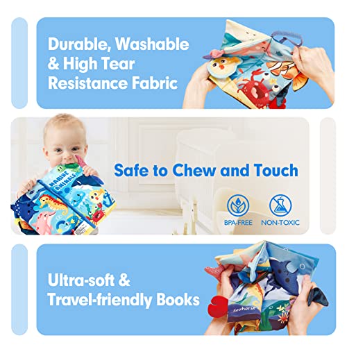 hahaland Baby Books 0-6 Months, Infant Tummy Time Baby Toys 6 to 12 Months | Touch Feel Book Baby Gifts for Boy Girl 0-3 Months Learning Toy Baby Birthday Easter Basket Stuffers 1PCS - style: Marine Tails
