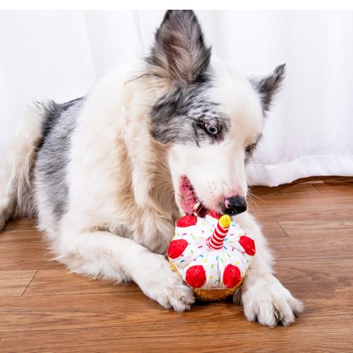 DODODOLA Stuffed Dog Toys Durable Plush Dog Toy with Crinkle Paper Cute Elephant Squeaky Dog Toys Dog Chew Toys for Medium Large Breed (Yellow Birthday Cake) - color: Yellow Birthday Cake