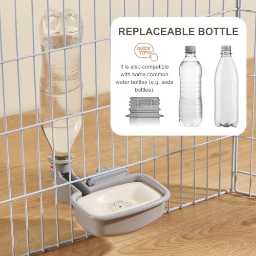 Pet Water Bottle for Cage, Anti-Overflow Gravity Water Bowl Dispenser for Puppies, Cats, Rabbits, Ferrets, Guinea Pigs, and Other Small Animals (Gray, 25oz) - size: 25oz