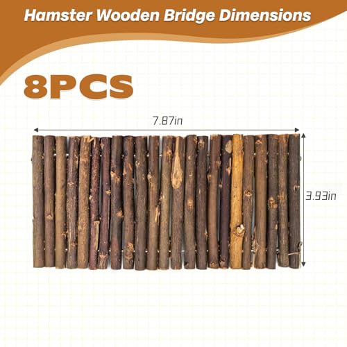 PINVNBY 8 PCS Hamster Wooden Ladder Bridge Tunnel Hide, Hamster Cage Accessories for Chinchillas Guinea Pigs Mouse Rat Ferre, Rodents Natural Hideout for Small Animals - color: 8 PCS, Fruitwood