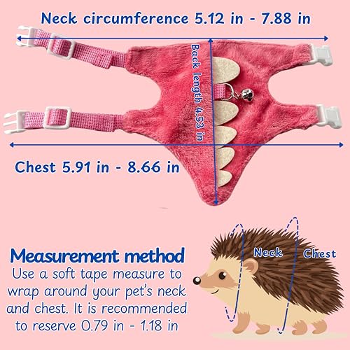 Hedgehog Leash and Harness Clothes Accessories, Adjustable Leash and Harness with Safe Bell, Dinosaur Shaped Outfit, Hamster Clothes For Ferret Hamster, Hedgehog Accessories, Guinea Pig Outfits (Pink) - color: Pink