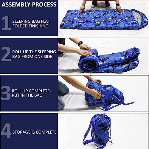Kids Sleeping Bags - Camping Sleeping Bags with Carry Bag - Compact Sleeping Bag for Hiking, Backpacking 3 Season Warm & Cool Weather, Lightweight Waterproof Outdoor Travel for Boys Girls - color: Blue