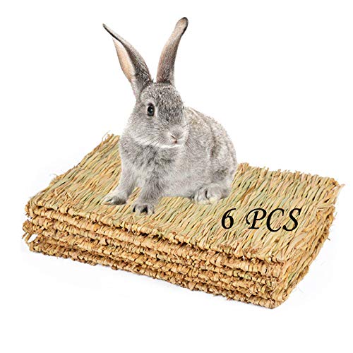 PINVNBY 6 Pack Rabbit Grass Mat,Bunny Natural Straw Woven Bed,Small Animal Cages Hay Nest Sleeping,Chewing,Nesting and Toys for Rabbits Guinea Pig Hamster Hedgehog and Squirrel Bed Mat - size: 【6 PCS】