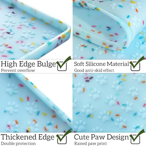 Ptlom Dog Food Mat Anti-Slip Dog Bowl Mats for Food and Water, Waterproof Pet Placemat Prevents Messy Spill to Floor, Silicone Puppy Feeding Tray for Small, Medium and Large Dogs Cats, Blue - color: Donut-Blue, size: 11.8"L x 11.8"W