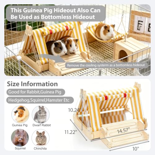 Wooden Rabbit Bed Cooling Guinea pig Bed with Aluminum Pad(Yellow) | Guinea Pig Hideout with Ice box Bunny Bed Four Season Guinea Pig Hide Tent Solid Wood Chinchilla Cooling House for Hedgehog - color: Yellow
